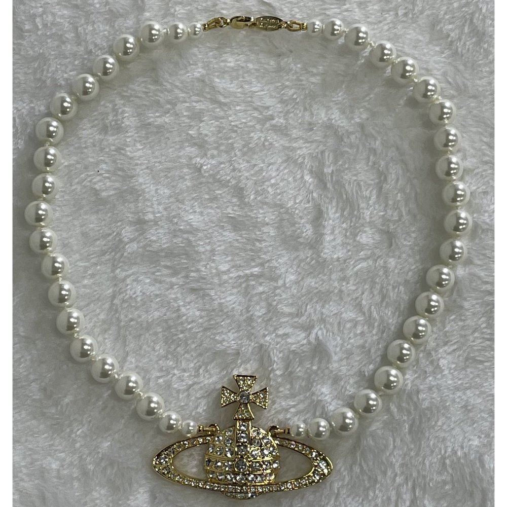 Vivienne Westwood Gold Orb Pearl Choker Necklace